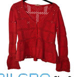 Pilcro  Womens Sweater Crochet Open Knit Pointelle Size XS Bell Sleeve Peplum Hem Photo 0