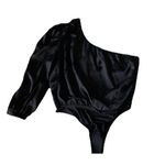 MISA Los Angeles One Shoulder Bodysuit Black Long Sleeve Floral Jacquard Blouse Photo 6