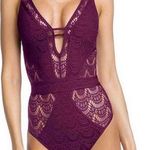 BECCA by Rebecca virtue Becca Purple Strappy Crochet Lace One Piece Swimsuit Sz L Photo 0