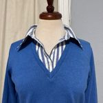 Villager by Liz Claiborne Petite Blue V Neck Sweater Knit Shirt Collar Combo M Size undefined Photo 1