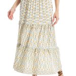 MAX STUDIO LONDON Womens Tiered Maxi Skirt Yellow Floral Print Elastic Waist XL White Photo 0