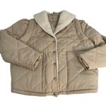 BLANK NYC Size XL Faux Fur Trim Snap Front Quilted Puffer Jacket Cream Cozy NWT Photo 1