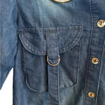 Thrill blue jean button down casual western belted pocket dress shirt 70s vibe Size M Photo 3