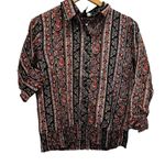 COTTON DAISY Paisley Print Blouse Top Sz L Elastic Waist Buttons Multicolor NEW Black Size L Photo 1