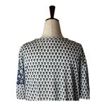 Rebecca Taylor Shirt Women Large Blue White Linen Floral hort Sleeve Tee Boho Photo 4