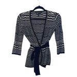 BCBGMAXAZRIA Black & White Striped Belted Wrap Cardigan Photo 0