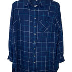 Ava & Viv Navy Blue Plaid Windowpane Button Down Shirt Casual Cozy Relaxed 1X Photo 0