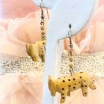 Whimsical Wood Animal Earrings Leopard Print Bead Dangle Drop Women's Jewelry Tan Photo 2