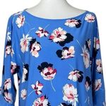 Roz & Ali  Dressbarn Top Ruffle Sleeve Scoop Neck Blue Floral Women’s Size Large Photo 4