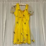 Sugar Thrillz Yellow Mini Dress with Mesh Sleeves and Pineapple Embroidery Size L Photo 2