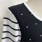 White House | Black Market Stripe 3/4 Sleeve Faux Pearls Sliding Seams Top *DEFECT Photo 2