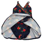 Lands' End  Navy Blue Red Floral Tulip Wrap One Piece Swim Dress Size XS Photo 5