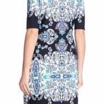 Eliza J  Women's Navy/White Elbow Sleeve Lined All Over Print Sheath Dress sz 4 Photo 1