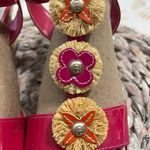 Etienne Aigner  Pink Patent Leather Flower Embellished Espadrille Wedge Sandals 8 Photo 3