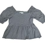 Loft  Blouse Smocked Black White Gingham Puff Sleeve Square Neckline Small New Photo 0