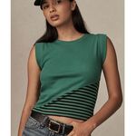 Anthropologie Maeve Ribbed Muscle Tank Top Kelly Green Striped Size Large Crop Photo 0