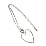 Large Silver Hammered OpenHeart Pendant Necklace 32" Silver Toggle Chain Photo 2