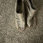 MIA  'Shellie' Gray Taupe Elastic Strap Caged Open Toe Bootie Block Heel size 8 Photo 2