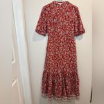 Madewell  Pintucked Puff Sleeve Red Floral Midi Dress Size‎ 2 Photo 4