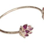 Amethyst Gold Tone Purple Faux  Open Bangle Bracelet Photo 0