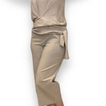 Saga summer jumpsuit, silk/viscose blend, faux wrap oatmeal color, pull up, S Tan Photo 0