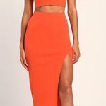 Lulus Lulu’s Vibrant Orange Women's Midi Skirt Set With Tank Top Photo 0