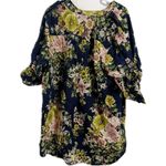 Denim 24/7 Floral Blue and Yellow Boxy Tunic Blue Size 24W Photo 1
