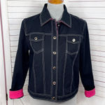 Vntg St. John Sport Contrast Stitch Button Front Denim Jacket Black Pink Small Photo 0