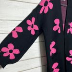 Shirley & Stone Black Cardigan Sweater Pink Daisy Floral Open Front Size Medium Photo 5