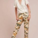 Anthropologie  Chino Relaxed Pants Floral bird pattern cotton stretch zip button Photo 11