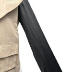 Rachel Zoe Khaki Black Leather Sleeves Double Breasted Blazer Coat Jacket Size 4 Photo 3