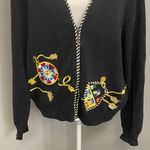 Susan Bristol  Embroidered Nautical Sailing black cardigan 90s 1996 Size XL Zip Photo 1