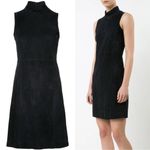 Theory • Eulia Dress black paneled lamb leather suede mock neck ponte knit Photo 5