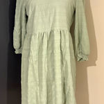 💜 Vila via ASOS Light Sage Green Textured Dress with ruffle 3/4 sleeves Photo 0