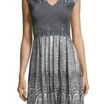 Max Studio Metallic Silver & Grey Pleated Stretchy Fit & Flare Dress Photo 0