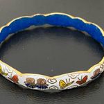 Vintage Chinese Cloisonné White Blue Enamel Butterfly Bangle Bracelet 33g. Photo 1