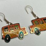 School Bus With Kids Multi Color Enamel & Gold Tone Dangle Drop Pierced Earrings Photo 3