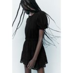 ZARA  Black Eyelet Ruffle Mini Dress Size Large Cotton Boho Whimsygoth Preppy Photo 2