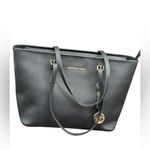Michael Kors  Black Leather Tote with Gold Accents Photo 2