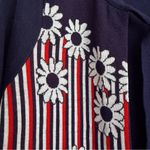 Vintage 80s 90s Karen Lessly Mod Daisy Flora Navy Open Front Cardigan Sweater‎ S Blue Photo 3