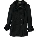 Wool Vintage Fairweather pea coat faux fur trim Says 14 Fits Like Womens Medium Black Photo 0