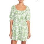 STAUD Faye Puff Sleeve Clove Toile Green Mini Dress Photo 1