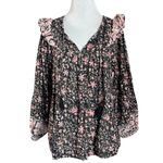 Cleobella Bohemian Ruffle Brynlee Blouse Fan Print Small Organic Indian Cotton Photo 4