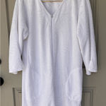Miss Elaine Relax Housecoat Small Seersucker White 3/4 Sleeve Zip Short Robe Photo 0
