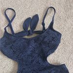 Aerie Navy Blue Cheeky Crochet Lace Cut Out One Piece Monokini Swimsuit Photo 2