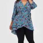 Torrid ‎ Teal Floral Georgette Wrap Tunic Blouse Dress Size 3 3X 22/24 Plus Size Photo 3