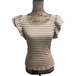 Zesica Striped Flutter Sleeve Top Casual Ribbed Fitted Summer Blouse M Size M Photo 0