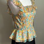 LC Lauren Conrad New Lauren Conrad Woman’s Floral Summertime Smocked Sleeveless Ruffle Blouse Photo 0