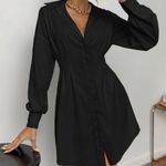 Ruched Drop Shoulder Shirt Long Sleeve Dress Gray Size XS Photo 0