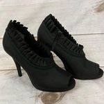 Nina Shoes Black Fabric 4 1/2” Heels Ruffles Zippers Dress Bootie Pumps Size 8M Photo 0
